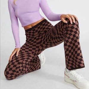 La Hearts Brown and Black Checkerboard Wide Leg Pants